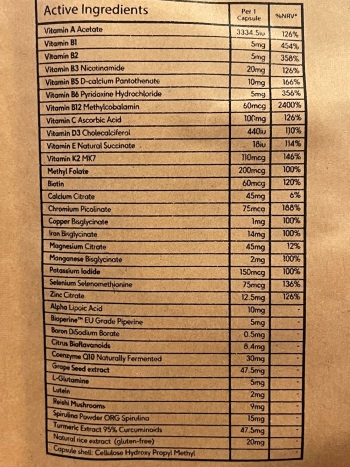 We are feel multivitamin ingredients list